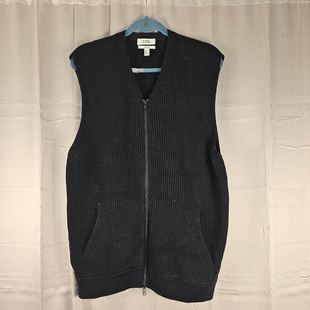 COS Mens Black‎ Full Zip Sleeveless Gilete Sweater Small